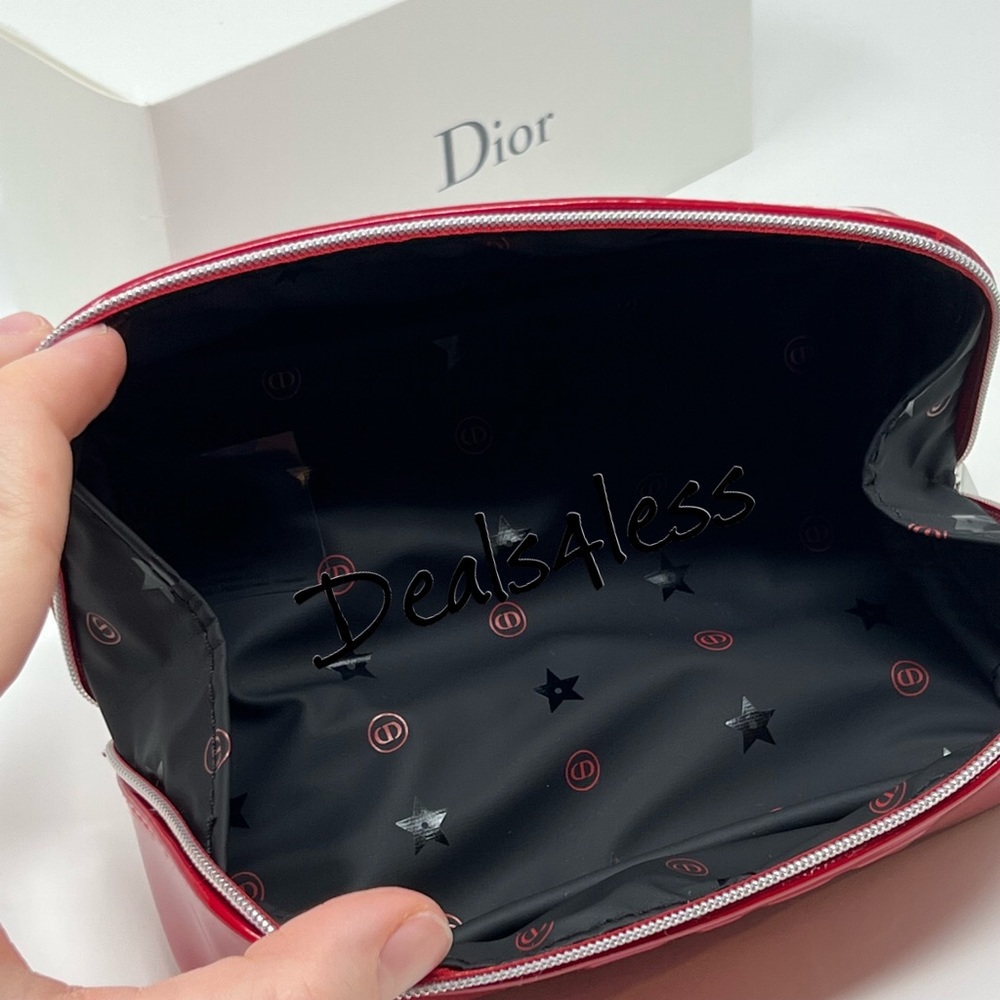 Dior Cosmetic Bag Makeup Case Travel Clutch Wallet Purse Zippered Red LOGO - Picture 4 of 11
